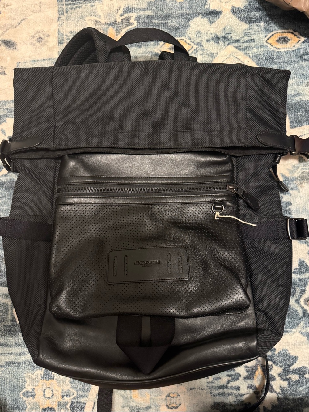 Coach Men's Black Perforated Leather Front Backpack